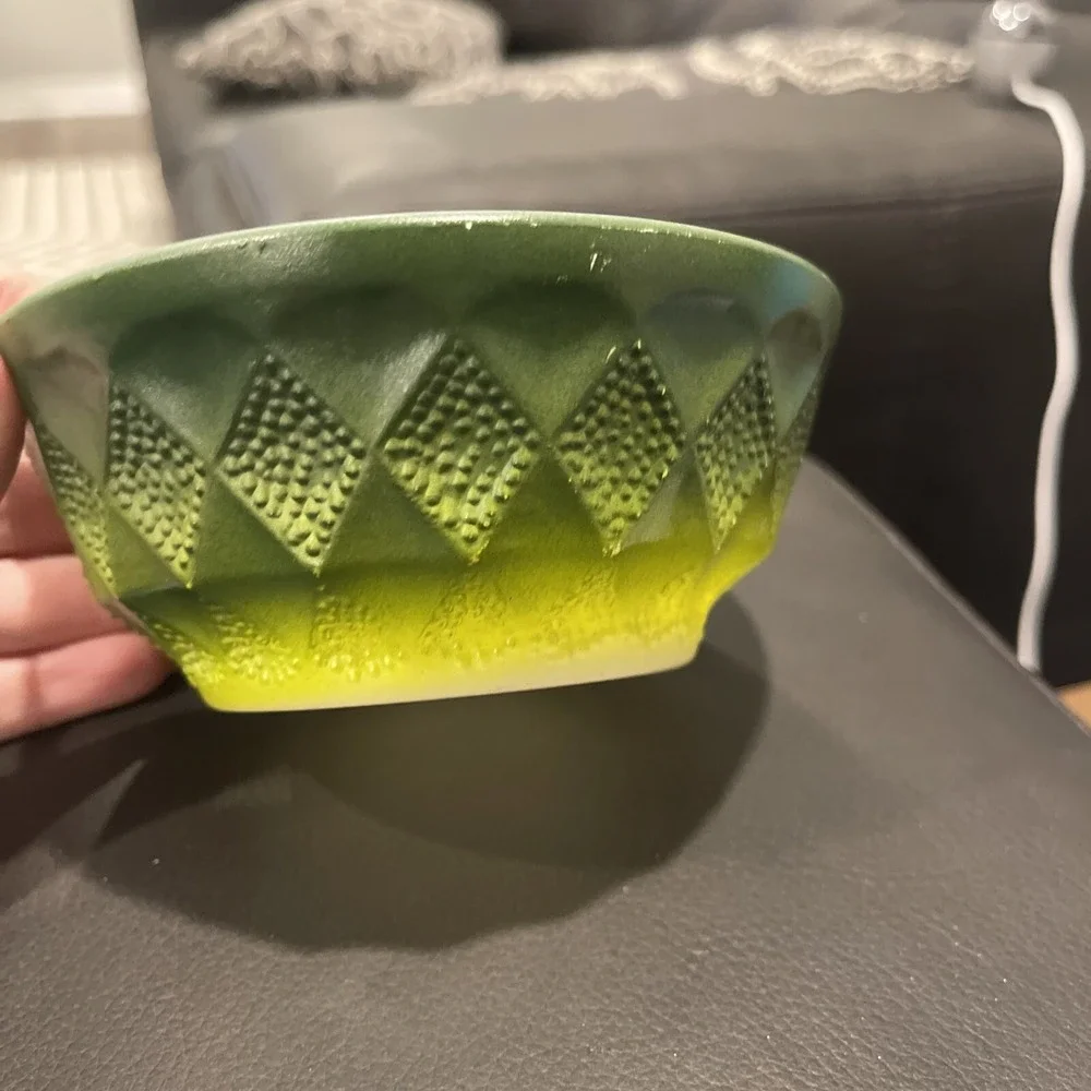 Fire King Vintage Anchor hocking green ombre Kimberly pattern 1 bowl Grandma Cor